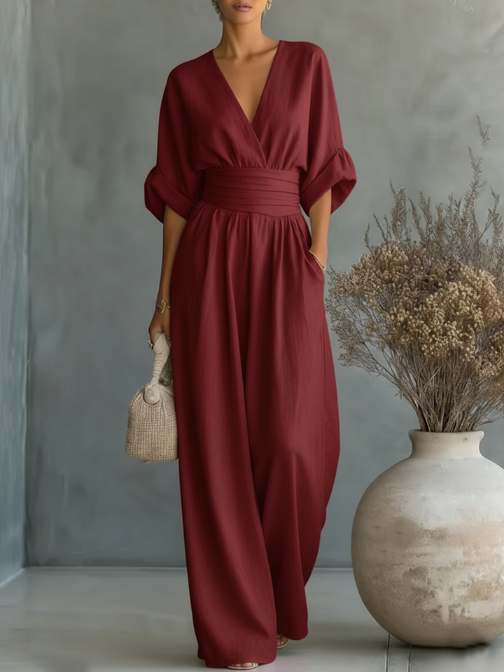Elegant V-Neck High-Waisted Jumpsuit for Women