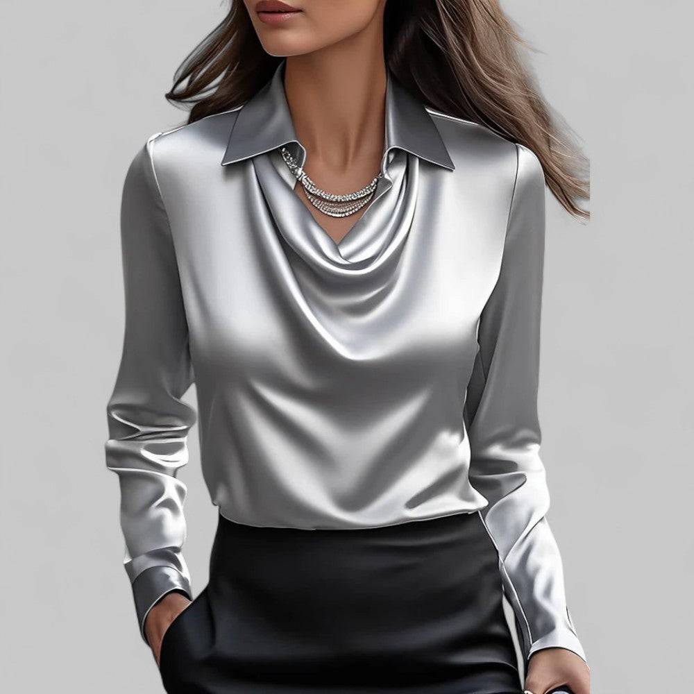 Theresa | Elegant satin blouse with a cowl neck for women