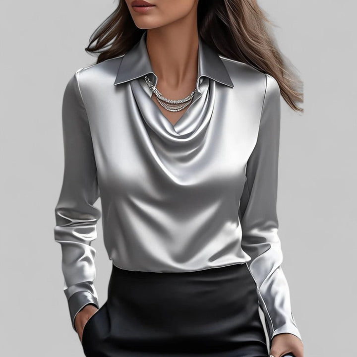 Theresa | Elegant satin blouse with a cowl neck for women