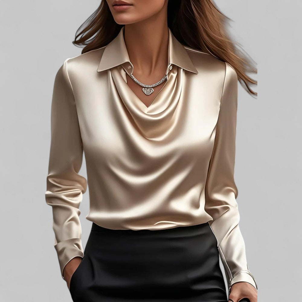 Theresa | Elegant satin blouse with a cowl neck for women