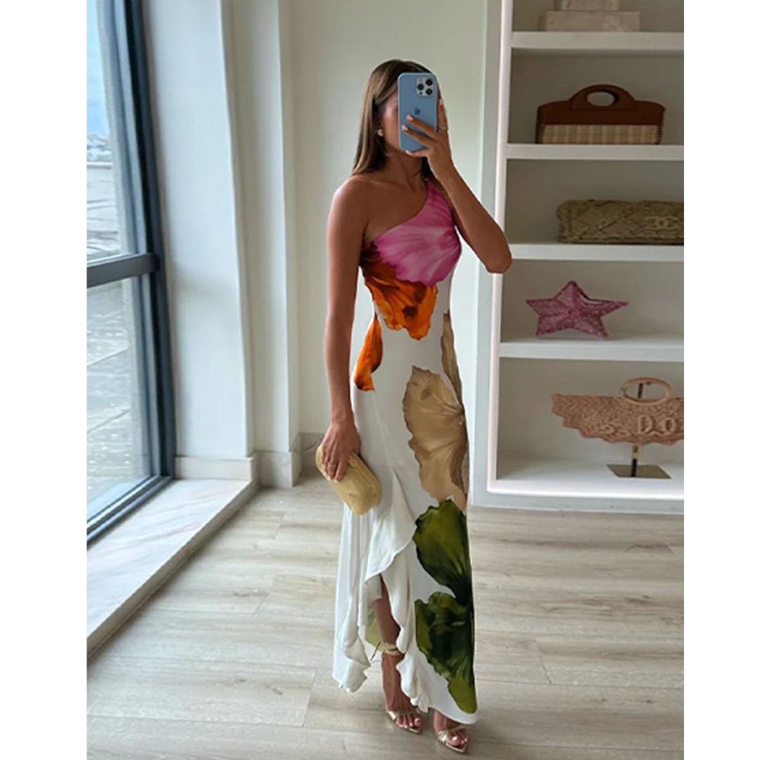 Fashion Modern Blossom One-Shoulder Maxi Dress for Women