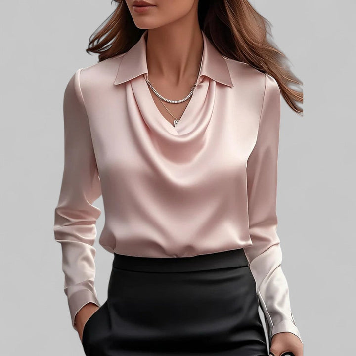 Theresa | Elegant satin blouse with a cowl neck for women