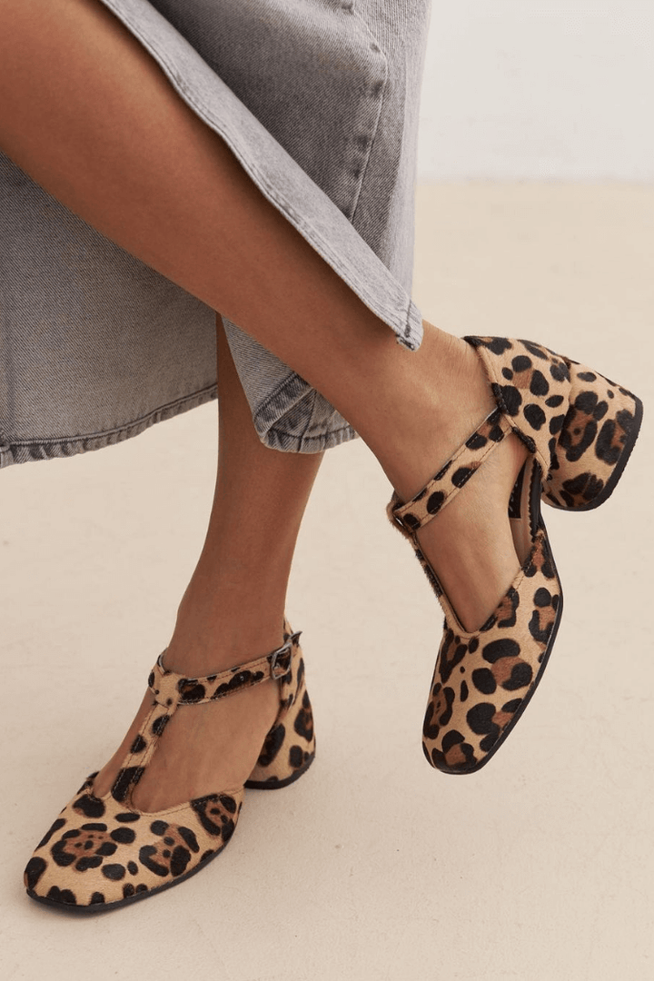 Animal print t-strap shoes