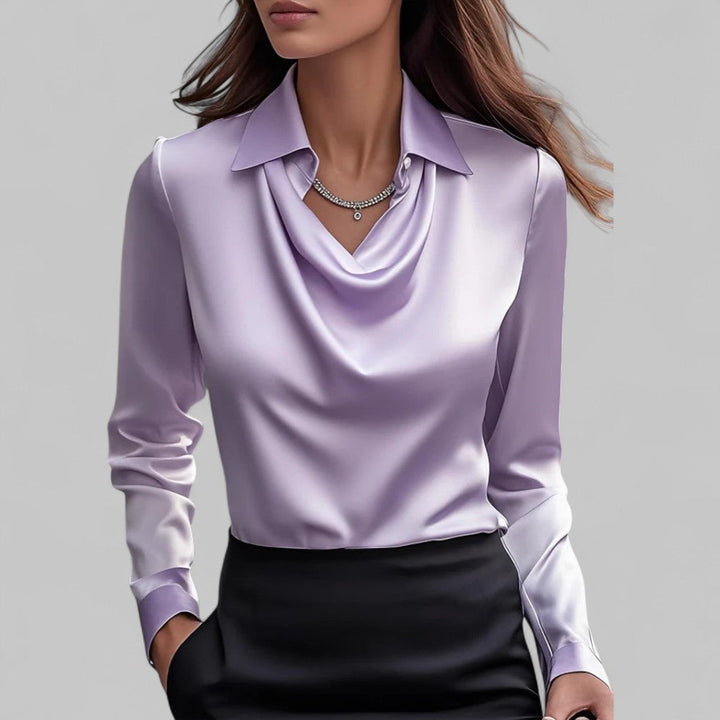 Theresa | Elegant satin blouse with a cowl neck for women