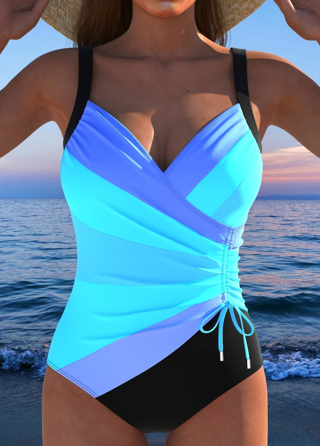 Luxurious wrap-around swimsuit with a colorful print