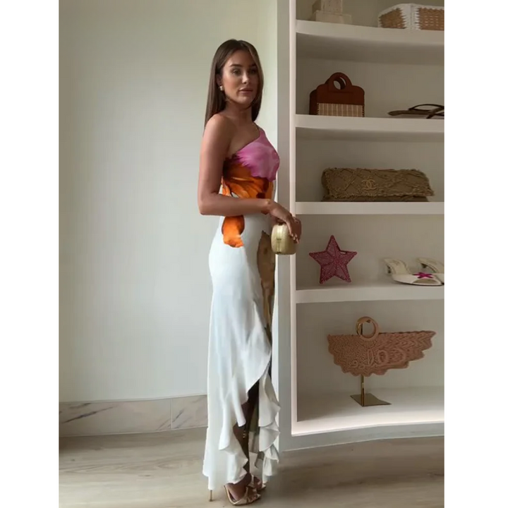 Fashion Modern Blossom One-Shoulder Maxi Dress for Women