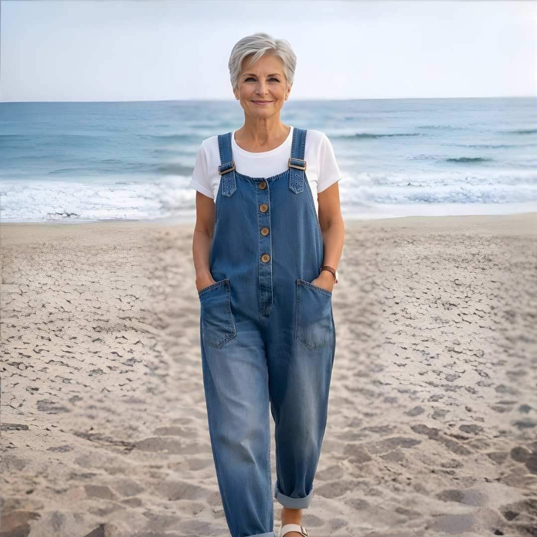 Saylor - Vintage Soft Cotton Denim-Look Overalls -