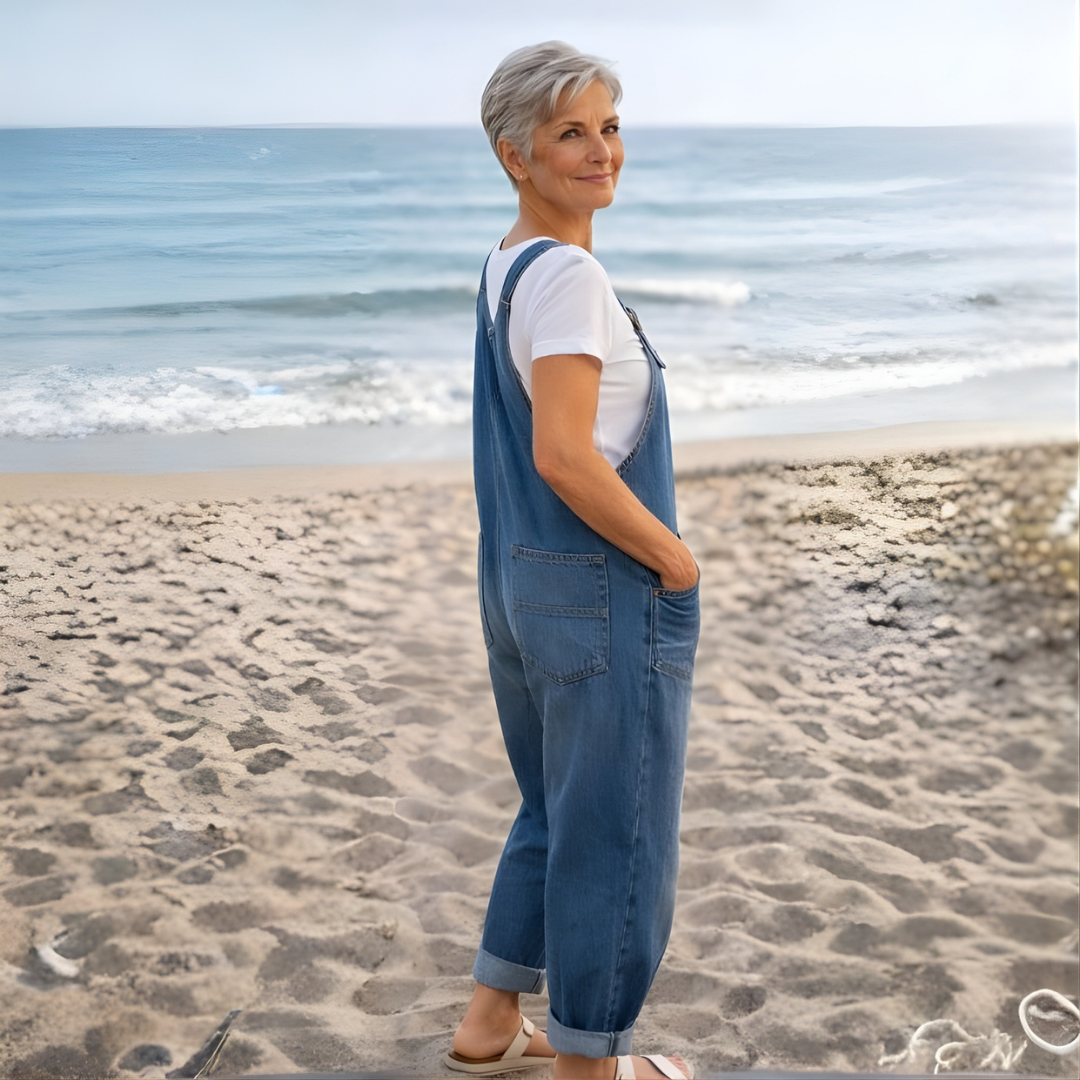 Saylor - Vintage Soft Cotton Denim-Look Overalls -