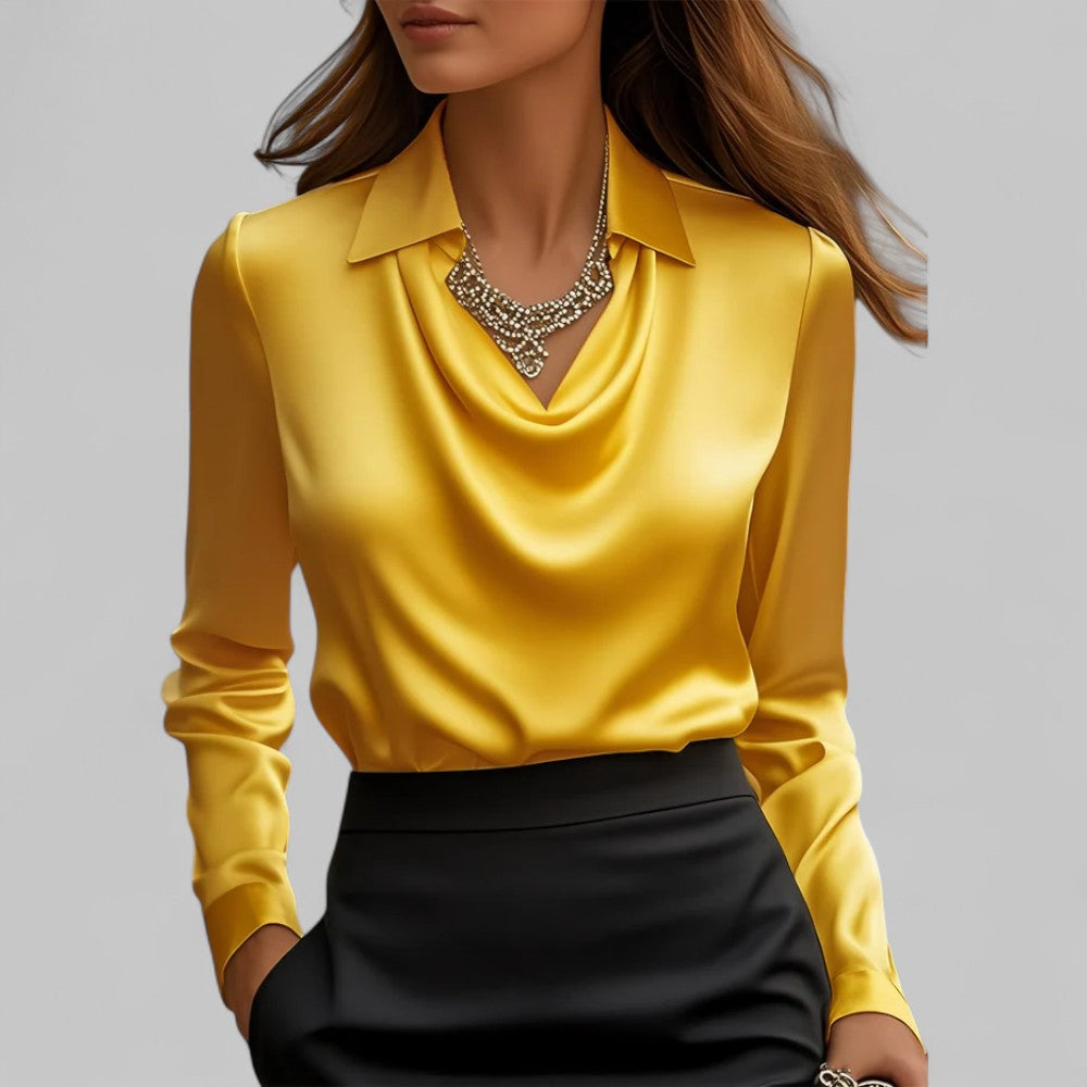 Theresa | Elegant satin blouse with a cowl neck for women