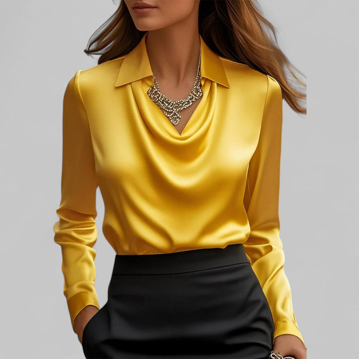 Theresa | Elegant satin blouse with a cowl neck for women