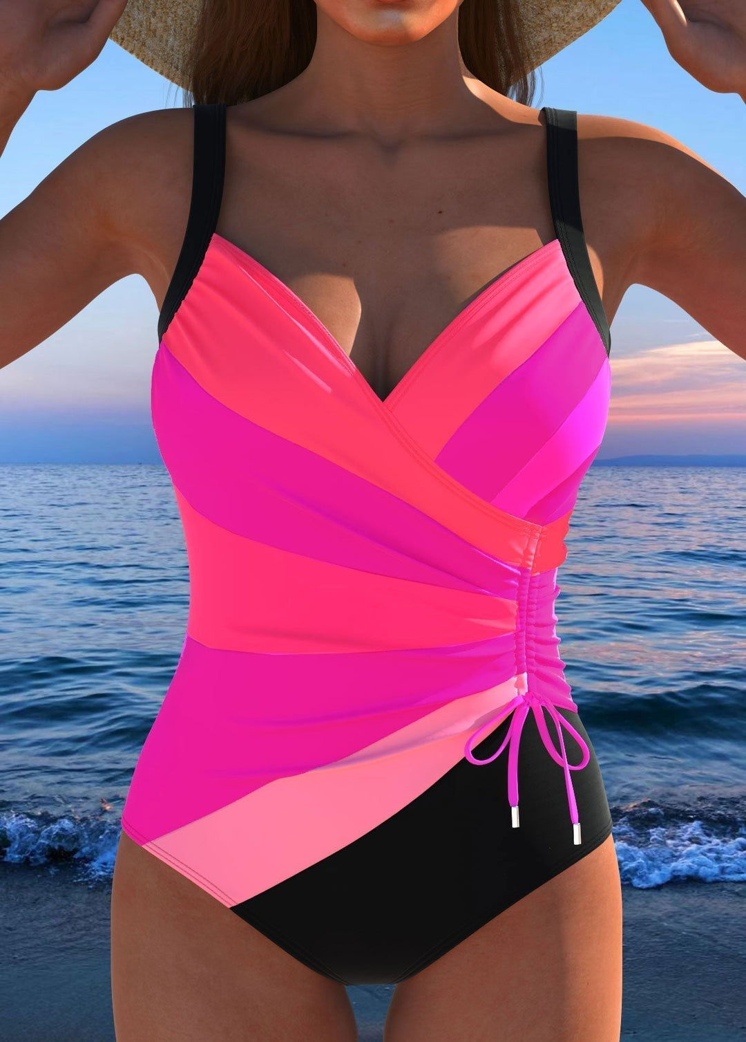 Luxurious wrap-around swimsuit with a colorful print