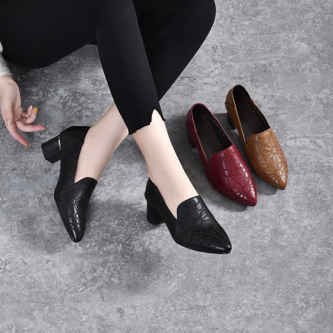 Soft Leather Embroidered Pumps