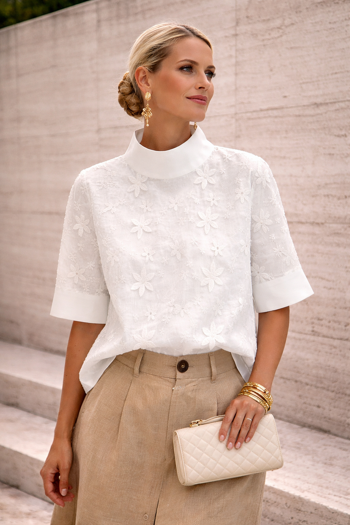 Amelia™ | Embroidered High-Neck Blouse