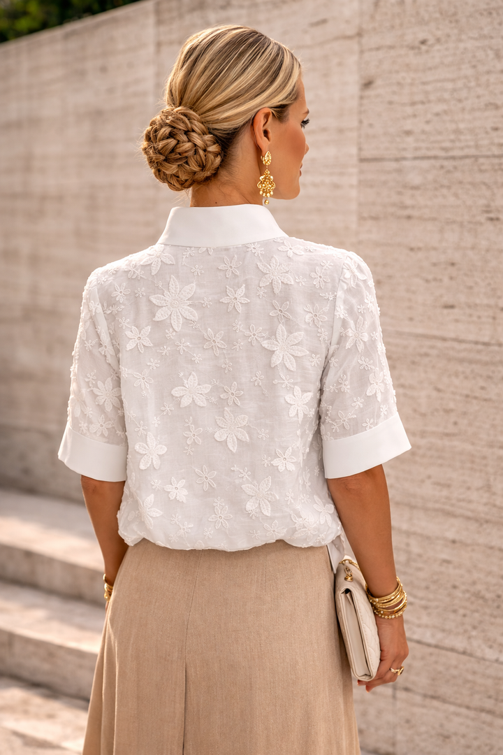 Amelia™ | Embroidered High-Neck Blouse