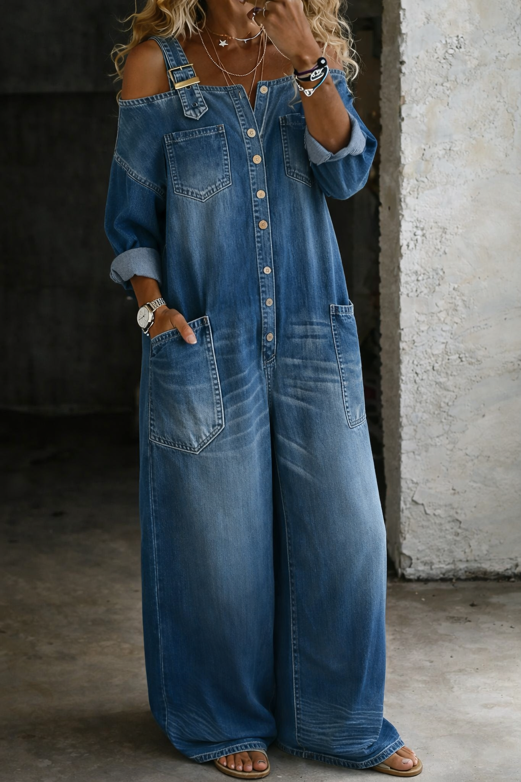 Sophia | Denim Jumpsuit with Off-the-Shoulder Design