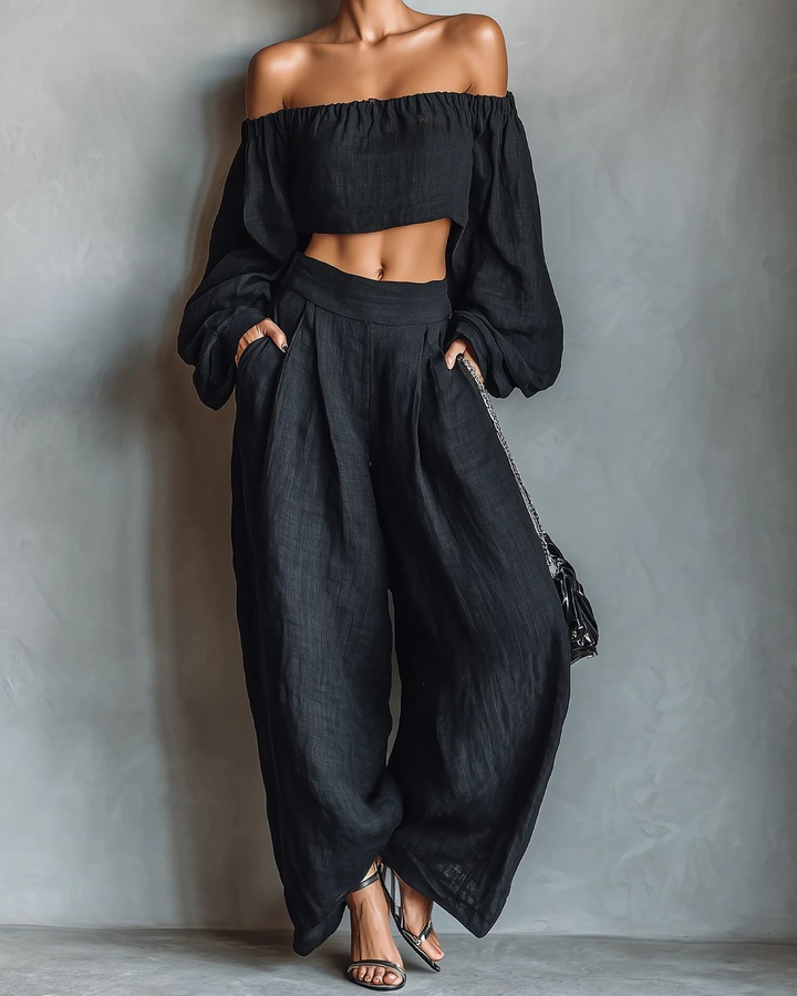 Tess™ - Off-Shoulder Ensemble with Flared Trousers