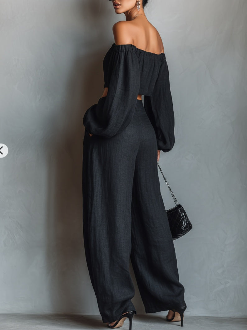 Tess™ - Off-Shoulder Ensemble with Flared Trousers
