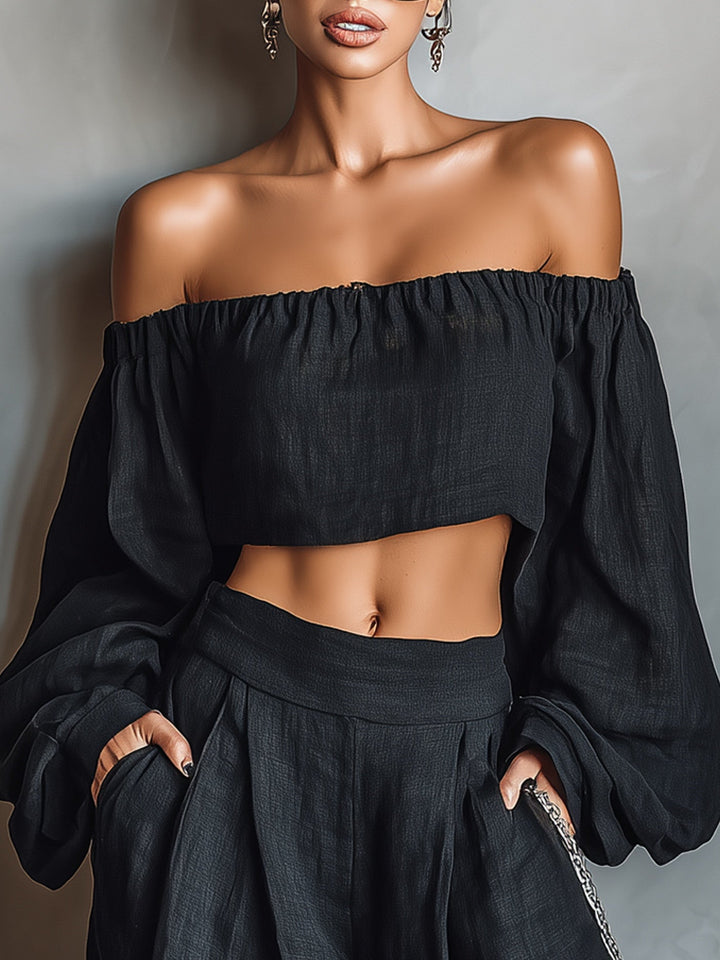 Tess™ - Off-Shoulder Ensemble with Flared Trousers
