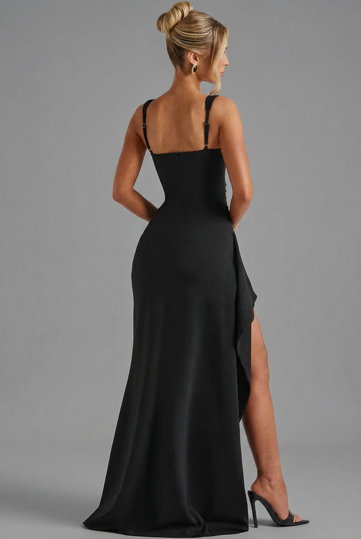 Women’s Elegant Bodycon Slip Maxi Dress with Leg Split and Open Back