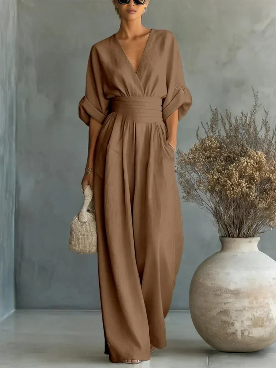 Elegant V-Neck High-Waisted Jumpsuit for Women