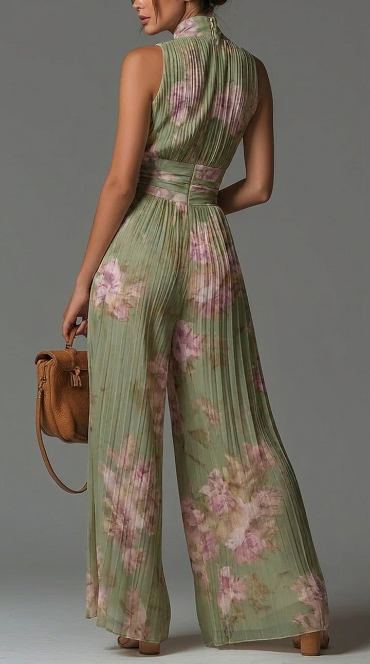 Zsófia Jumpsuit - Floral Pleated Chiffon