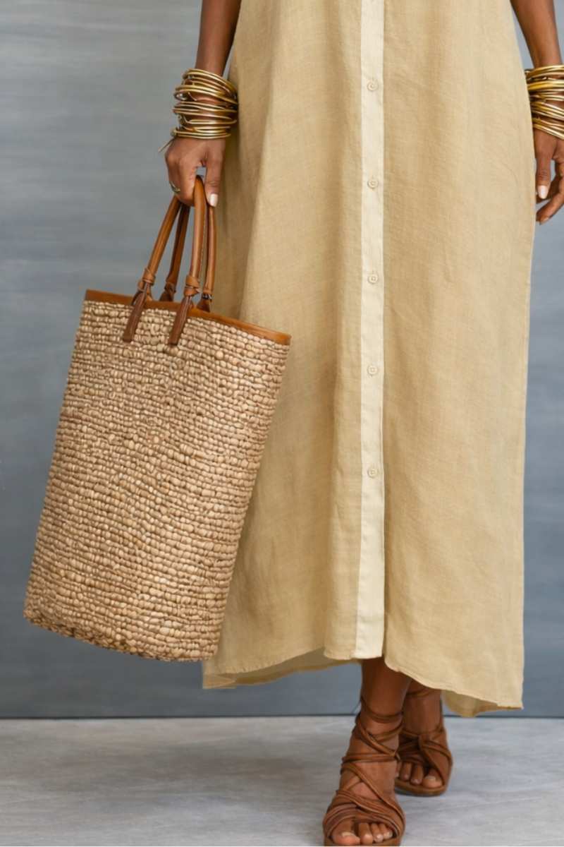 MANELLE | Short-sleeve Collared Maxi Shirt Dress with Minimalist Silhouette