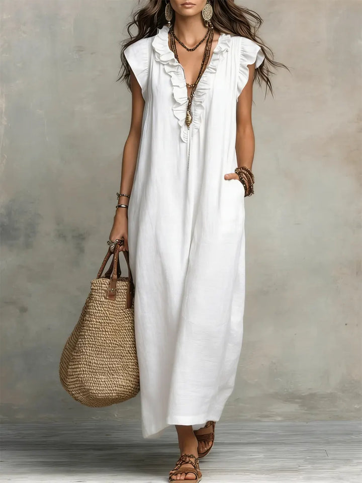 Corin - Flowy Linen Boho Maxi Dress