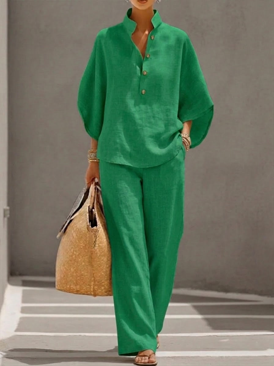 Mariel | Complete set with batwing sleeves and wide pants