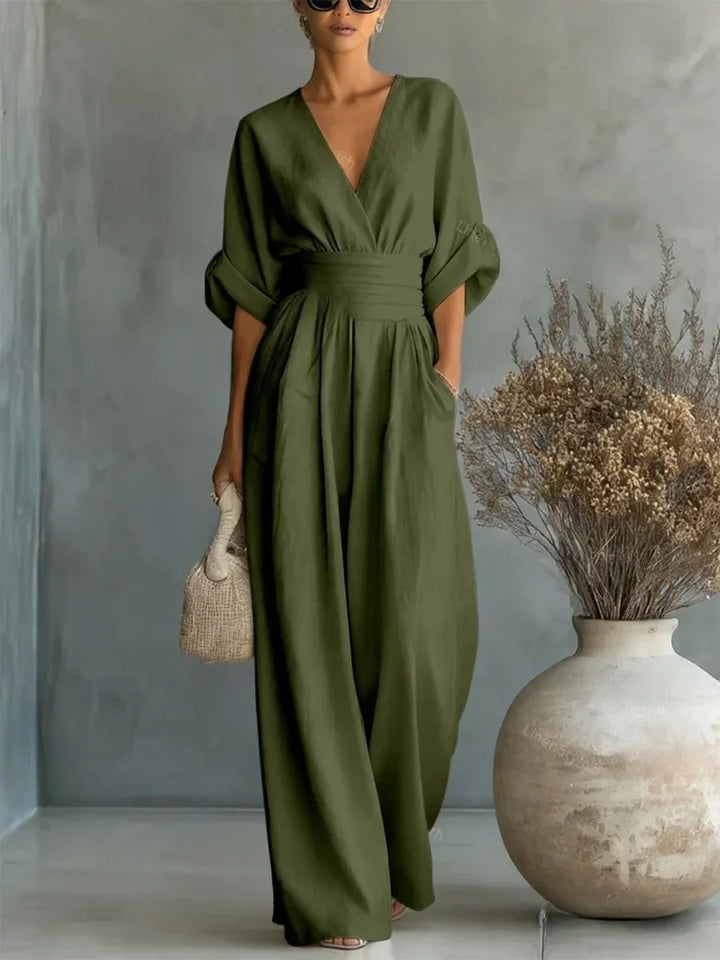 Elegant V-Neck High-Waisted Jumpsuit for Women