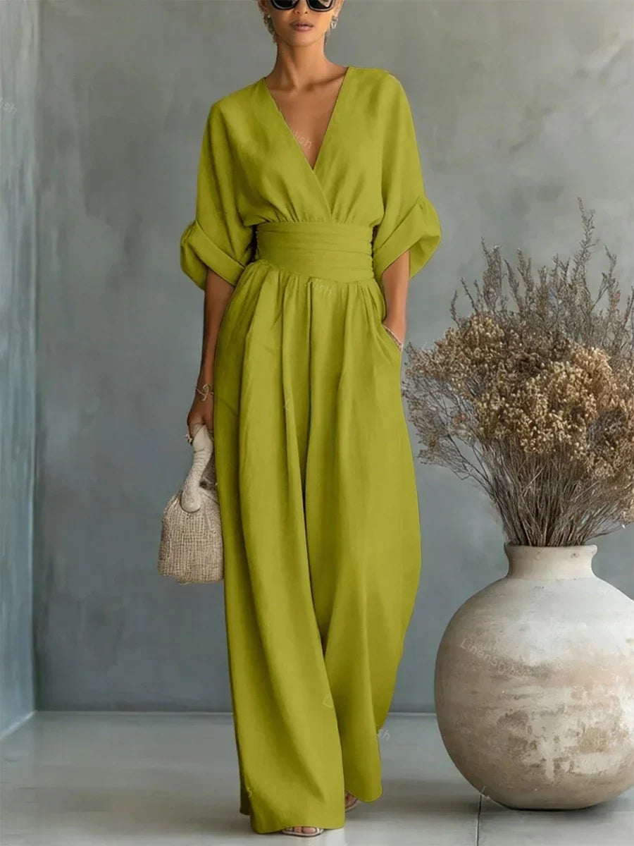 Elegant V-Neck High-Waisted Jumpsuit for Women